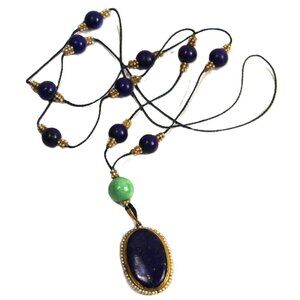 ESTATE JEWELRY 14KT GOLD SEED PEARL & LAPIS NECKLACE